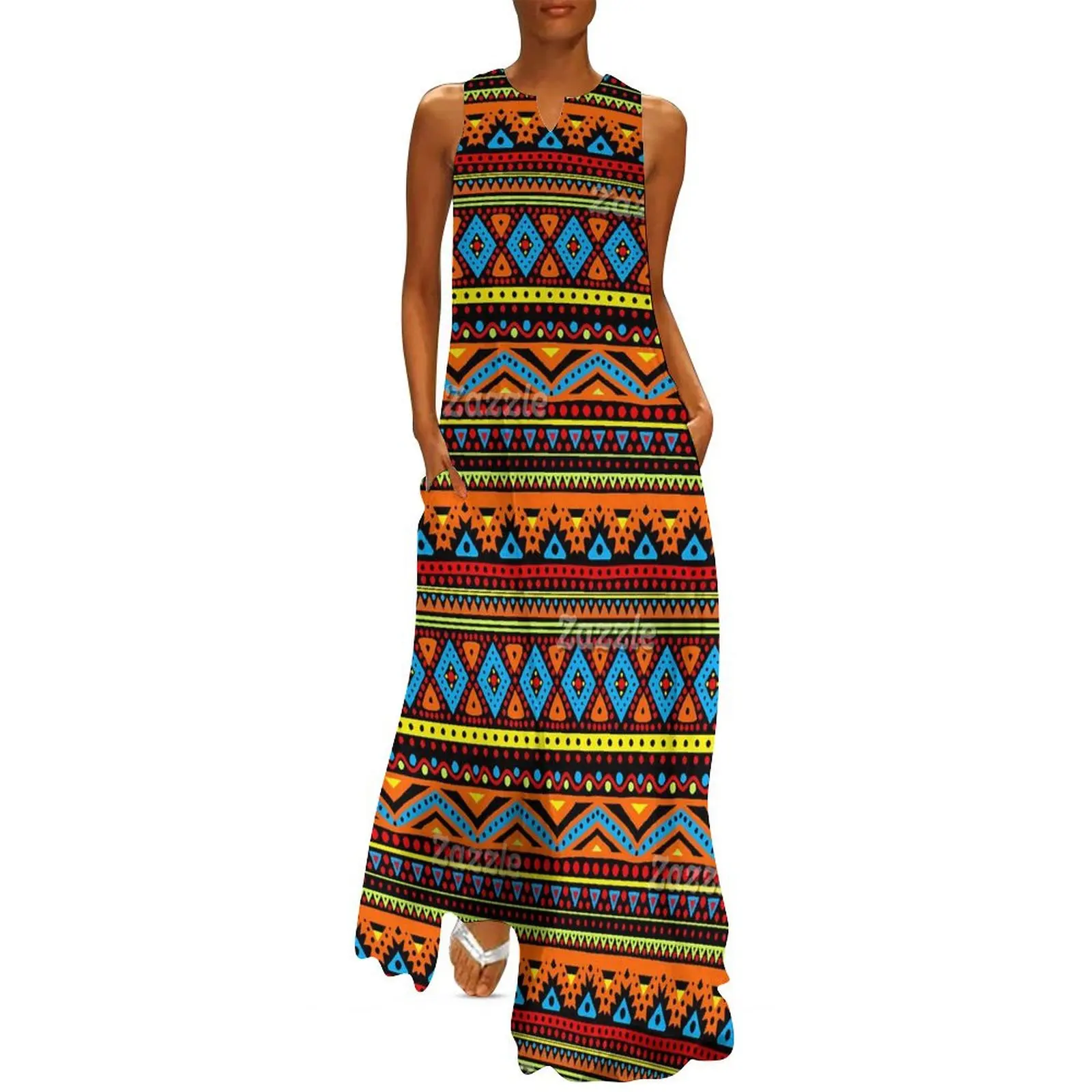 Yellow Summer Clothing - Vintage Ethnic Long Dress Red Orange