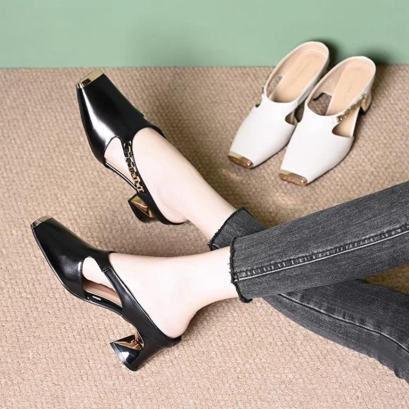 Summer Clothing Office - Women High Heels Slippers Chunky Mules