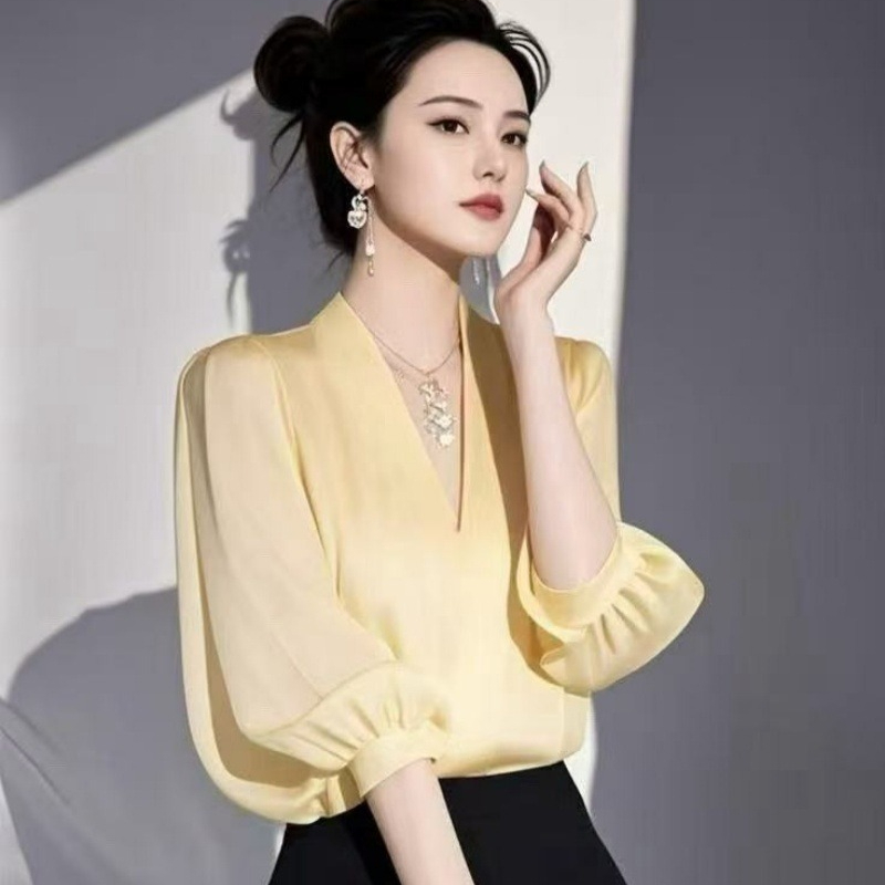 Yellow Summer Clothing - Vintage Women's Blouses Chiffon Shirts Fashion