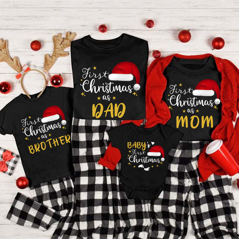 Summer Clothing Baby - Family Matching Christmas T-shirt First Christmas
