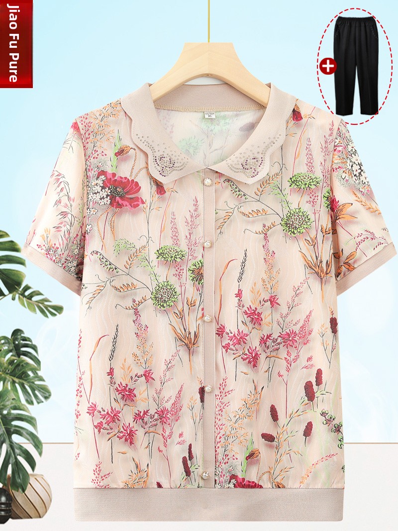 Summer Clothing For Women Over 60 - Ice Silk Loose Short Sleeve T-Shirt
