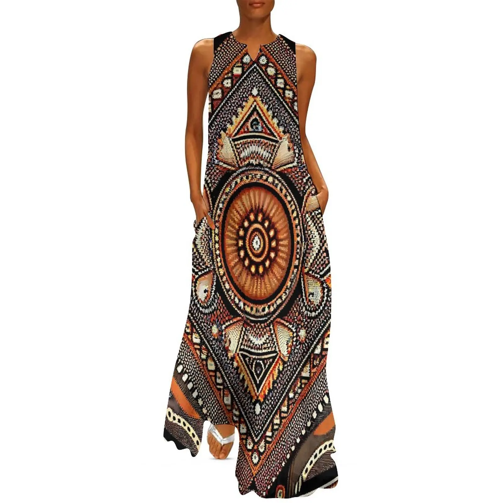 Vintage Ethnic Long Dress Red  - Yellow Summer Clothing review and price