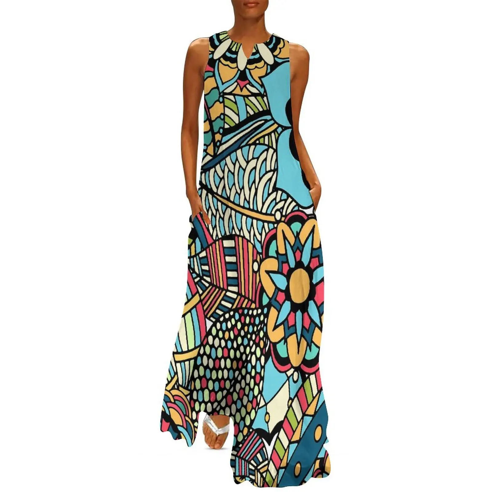 Vintage Ethnic Long Dress Red  - Yellow Summer Clothing review and price