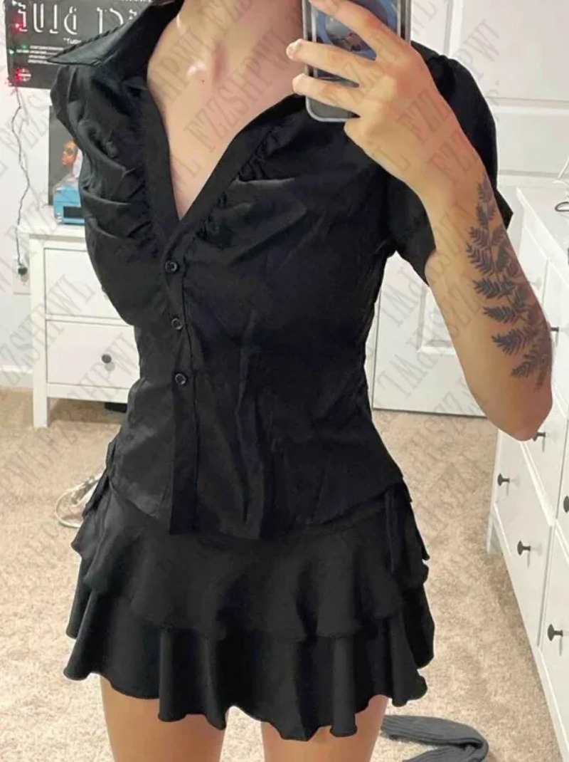 Womens Y2K Grunge Blouse Gothi - Summer Grunge Clothing review and price