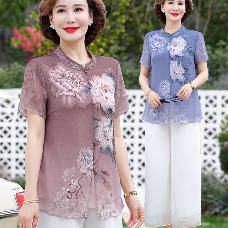 Elegant Chiffon Shirt Set for  - Summer Clothing For Women Over 60 review and price