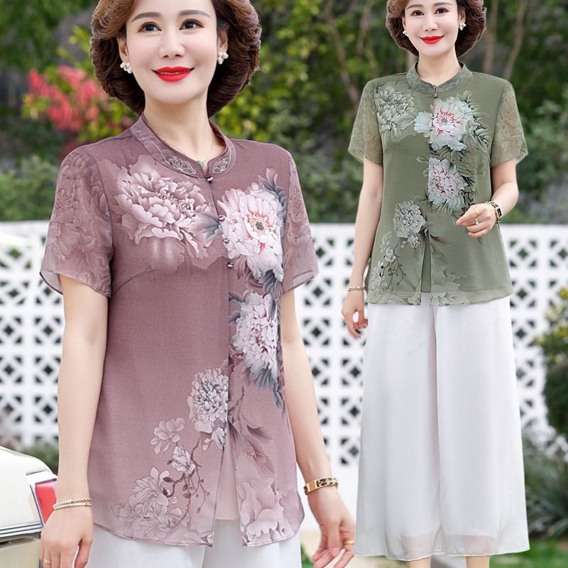 Elegant Chiffon Shirt Set for  - Summer Clothing For Women Over 60 review and price