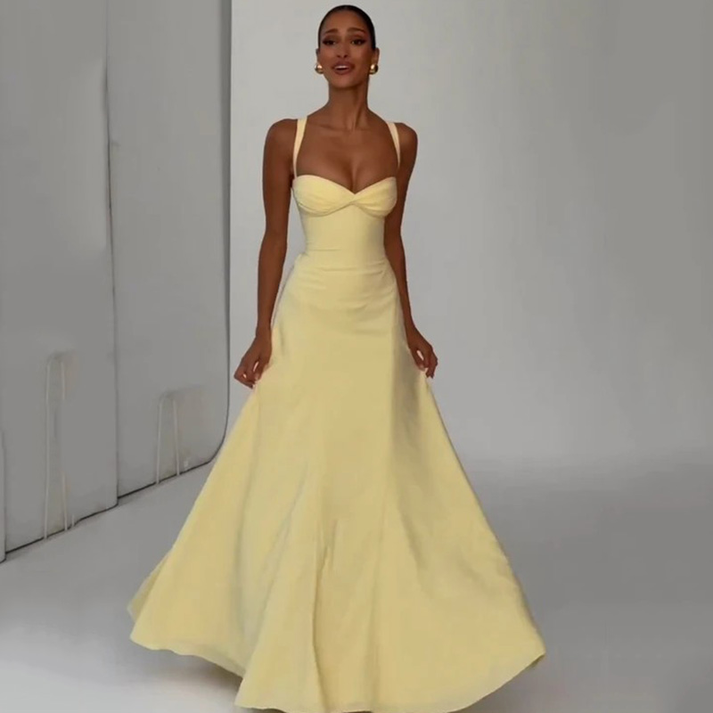 Yellow Low Cut Backless Lace U - Yellow Summer Clothing review and price