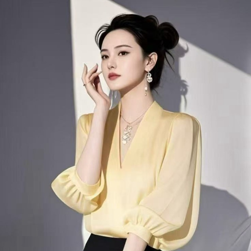 Vintage Women's Blouses Chiffo - Yellow Summer Clothing review and price