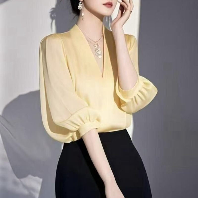 Vintage Women's Blouses Chiffo - Yellow Summer Clothing review and price