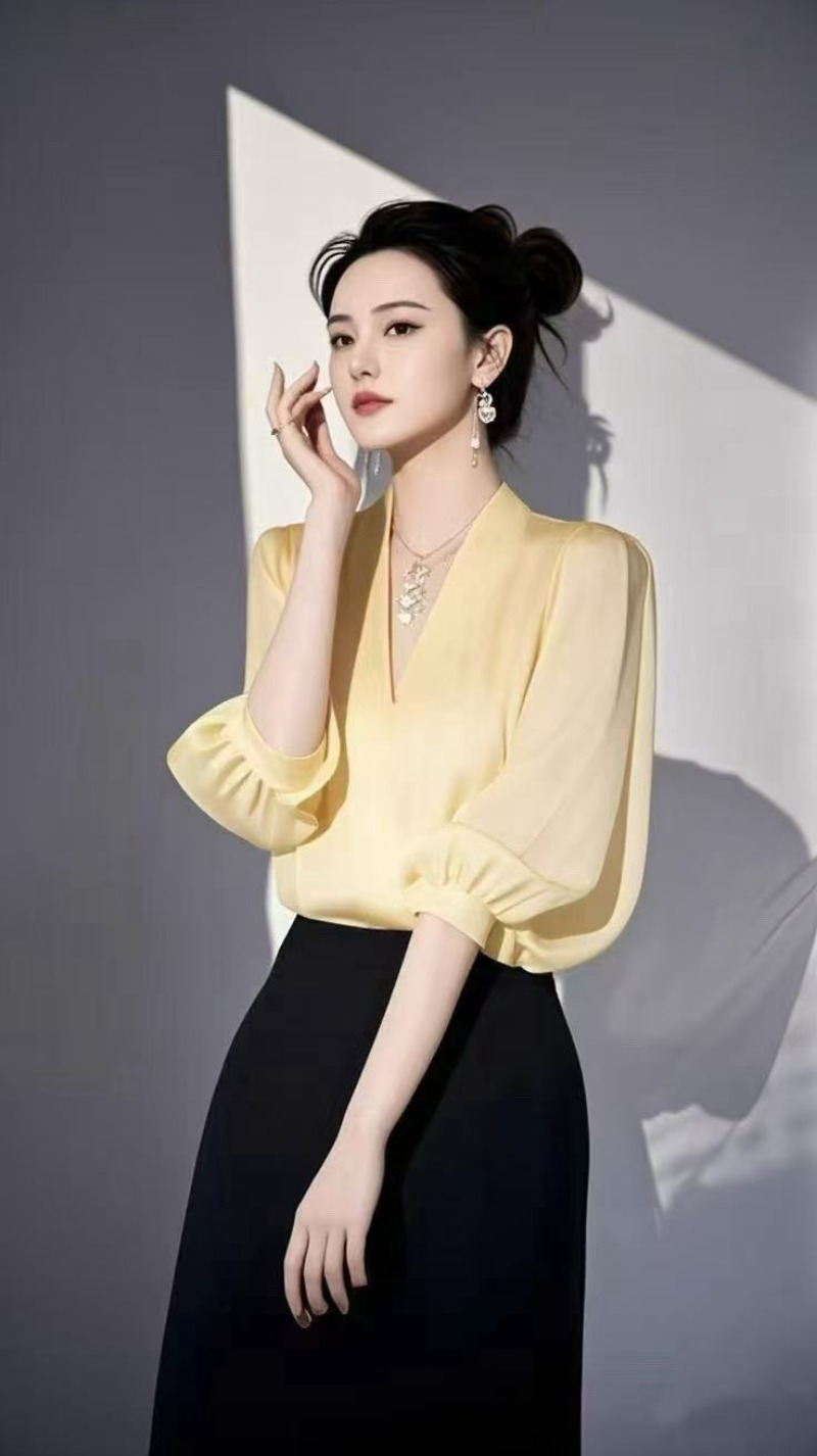 Vintage Women's Blouses Chiffo - Yellow Summer Clothing review and price