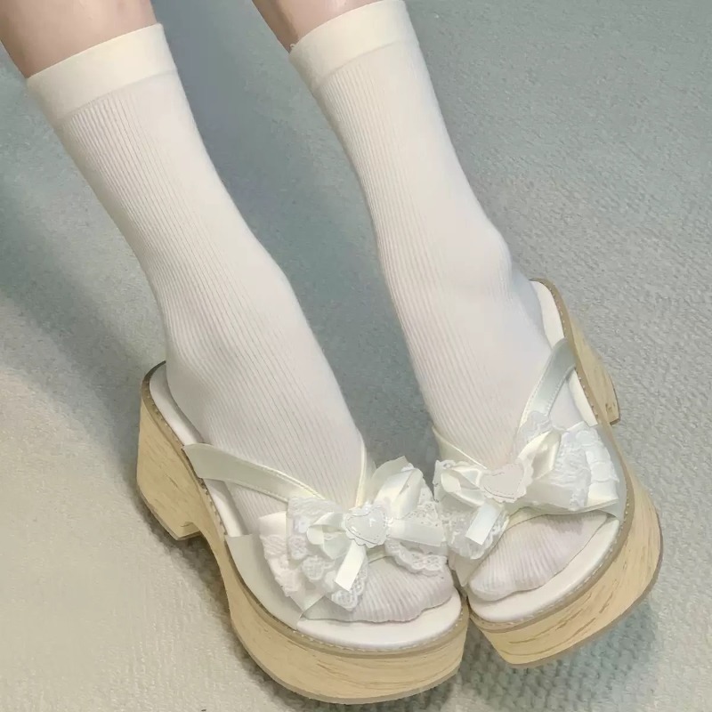 Sweet Bow Wood Grain Thick Bot - Summer Clothing Elegant review and price