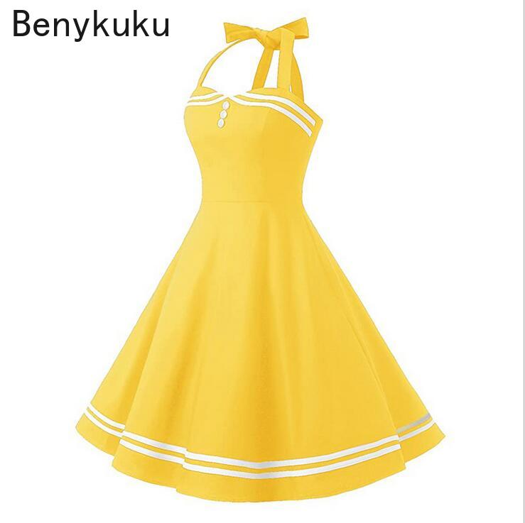 Vintage Halter Yellow Dress Se - Yellow Summer Clothing review and price