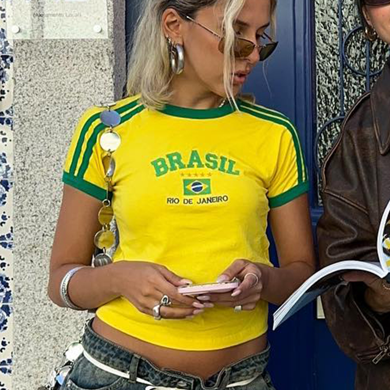 BRASIL Letter Graphics Print G - Yellow Summer Clothing review and price