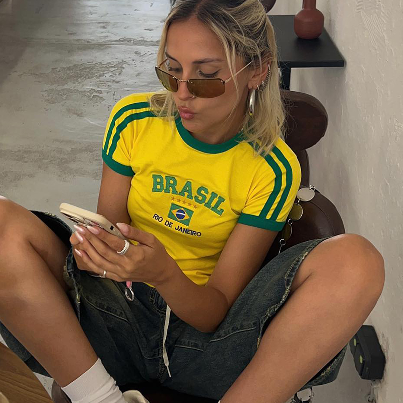 BRASIL Letter Graphics Print G - Yellow Summer Clothing review and price