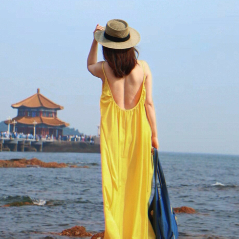 Women Beach Style Backless Sex - Yellow Summer Clothing review and price