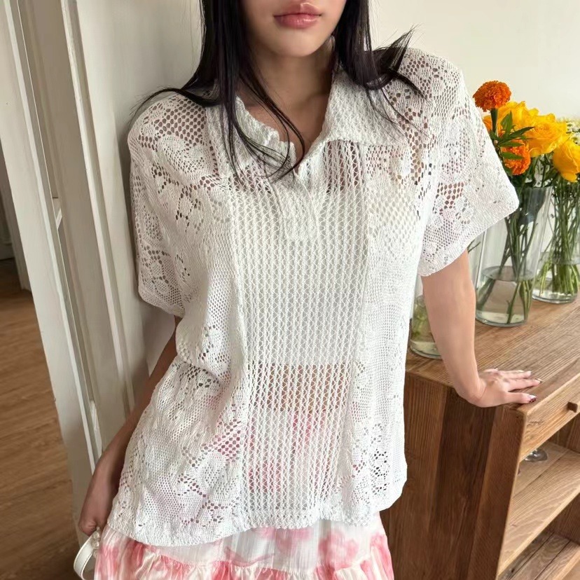 Retro  Collar Lace Shirt Women - Summer Clothing Online review and price